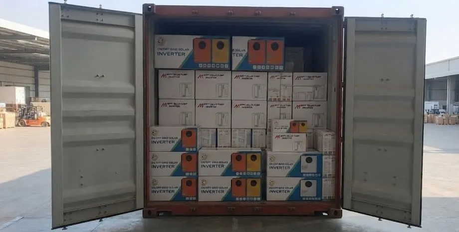 S3 Solar inverters being unloaded from a shipping container