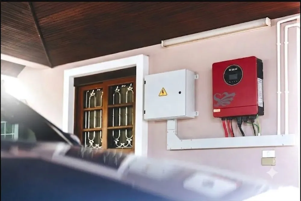 S3 Solar hybrid inverter mounted on a wall