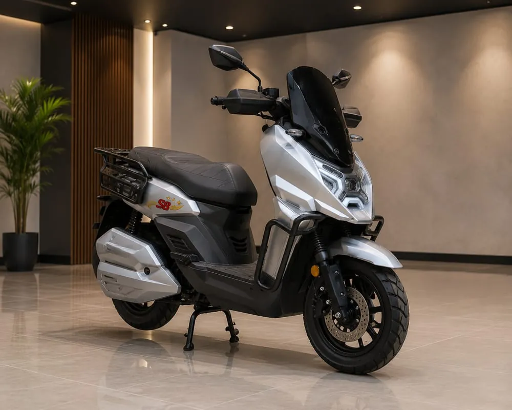 S3 Bikes TANK4 — a white and silver touring electric scooter with a windshield