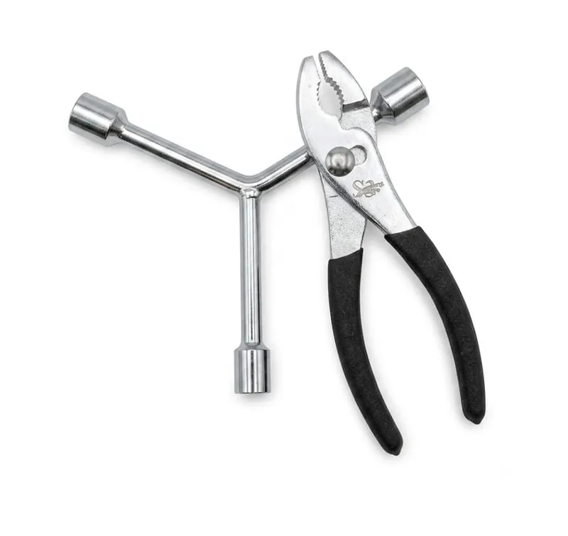 S3 slip-joint pliers beside a three-way T socket wrench